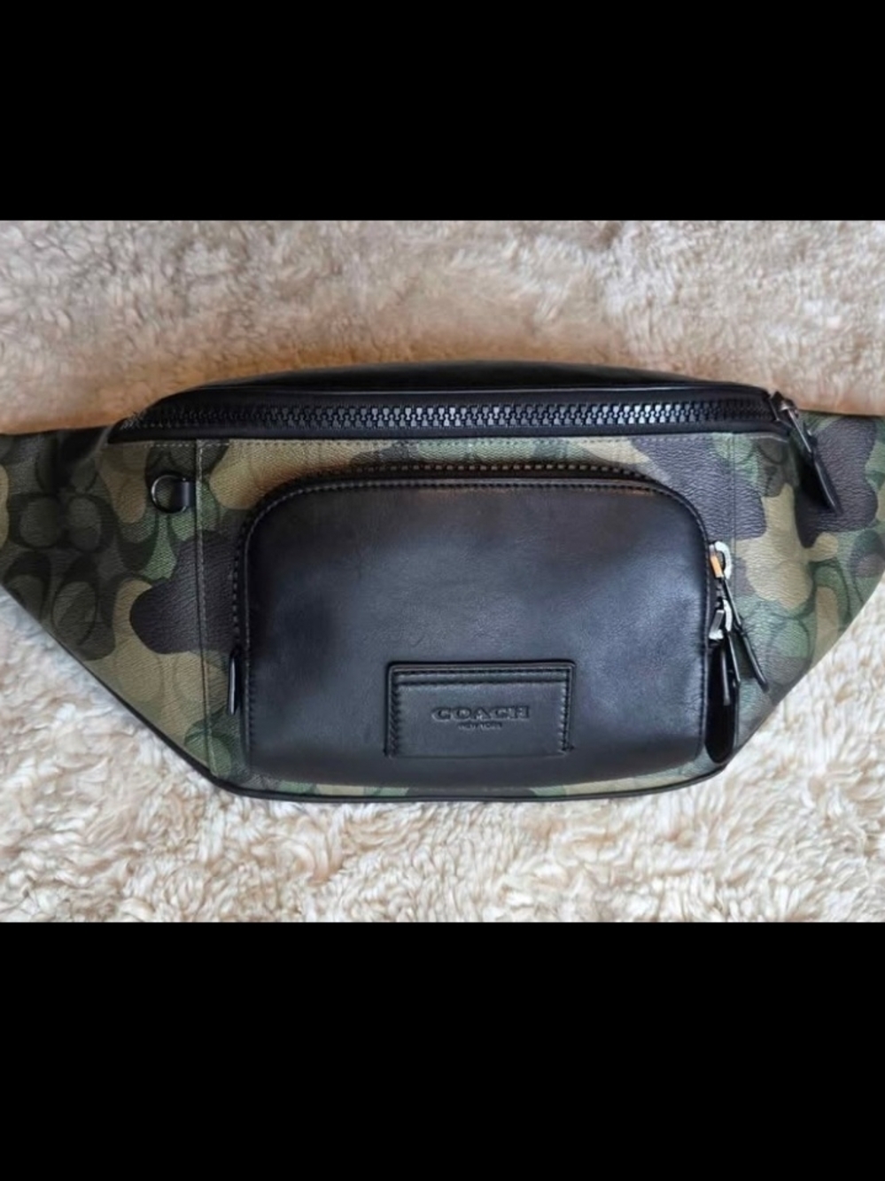 Coach Men's Camo Canvas & Black Leather Belt Bag